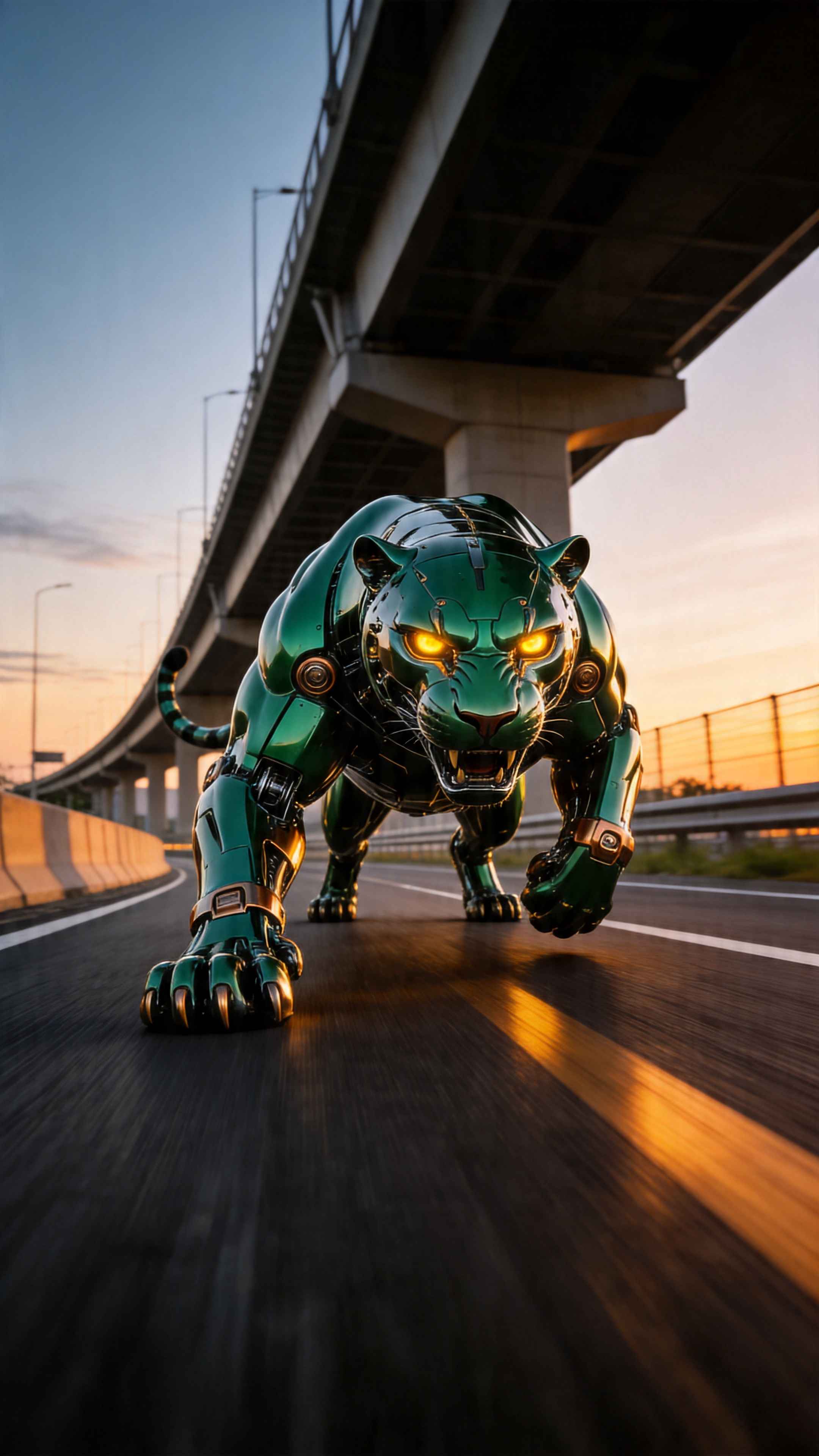 Panthère Mecha sur Autoroute - Arrière-plan 4K