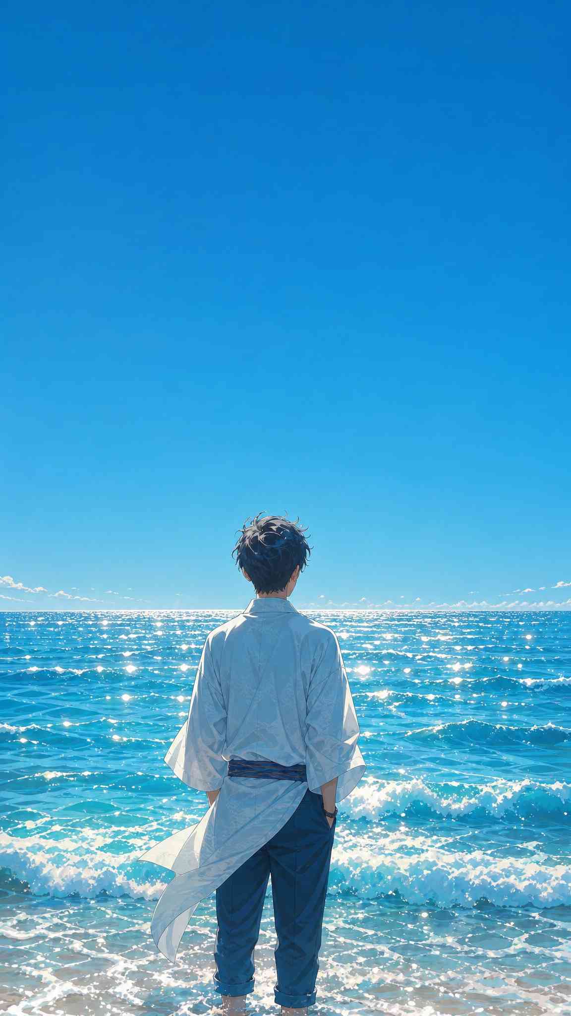 Anime Boy Beach Horizon - 4K Phone Background