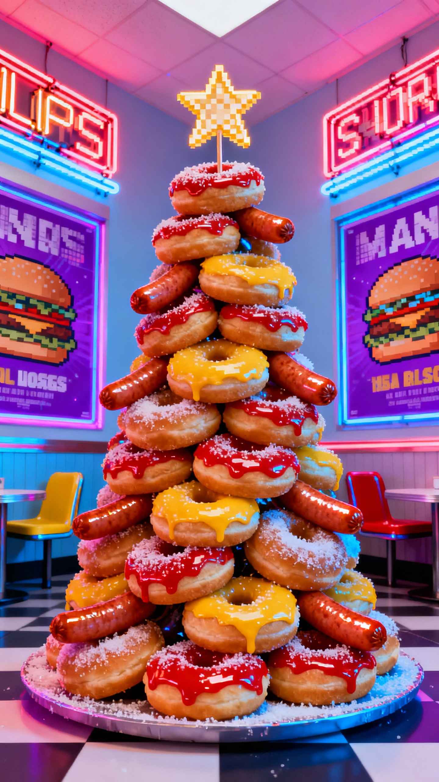 Árbol de Navidad de Donas y Salchichas - Fondos 4K