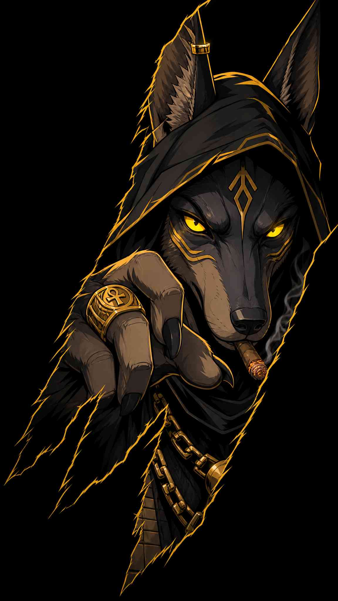 Anubis Wolf mit Kapuze - 4K Handy Wallpaper