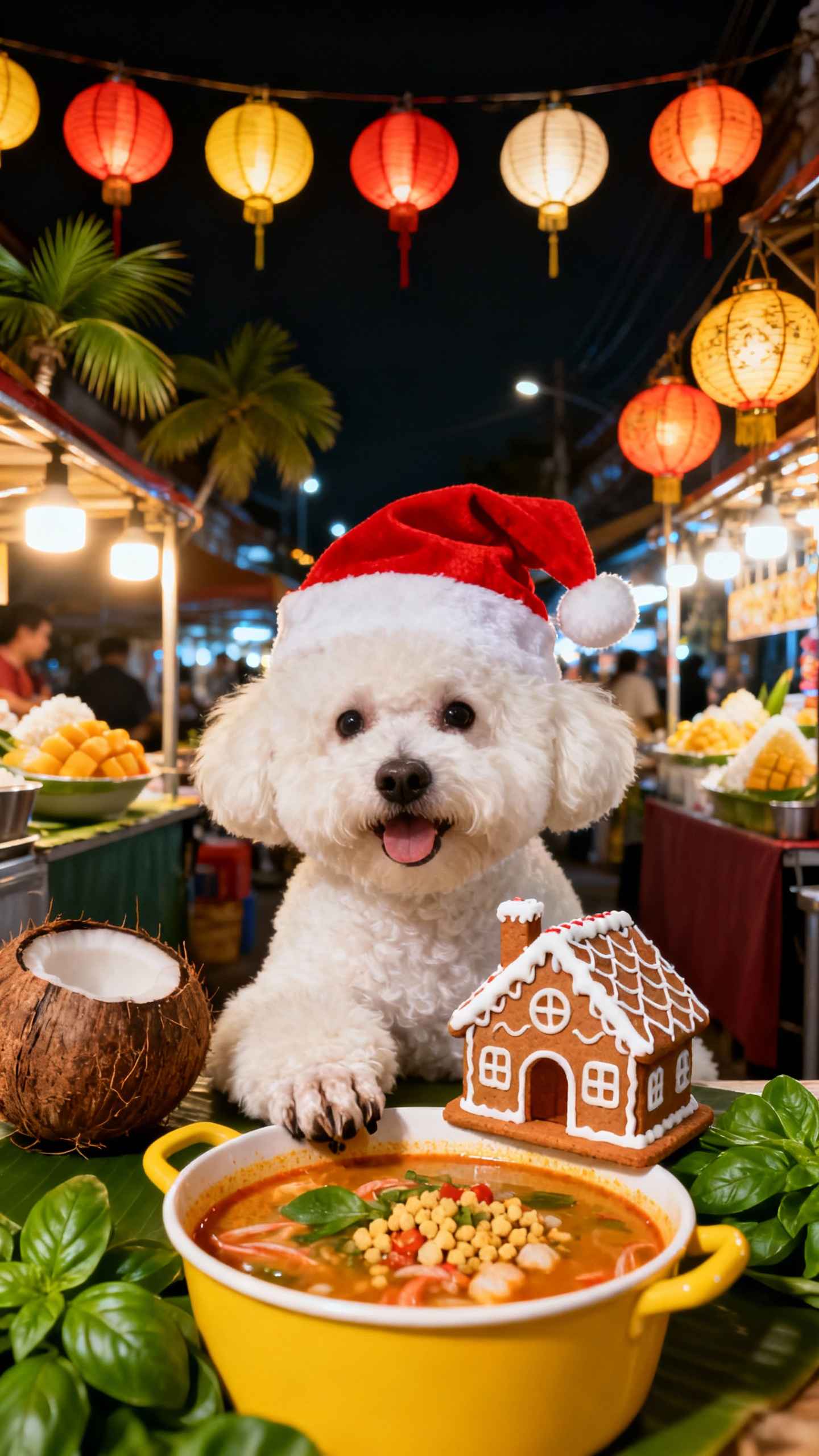 Hund mit Weihnachtsmütze Nachtmarkt - 4K