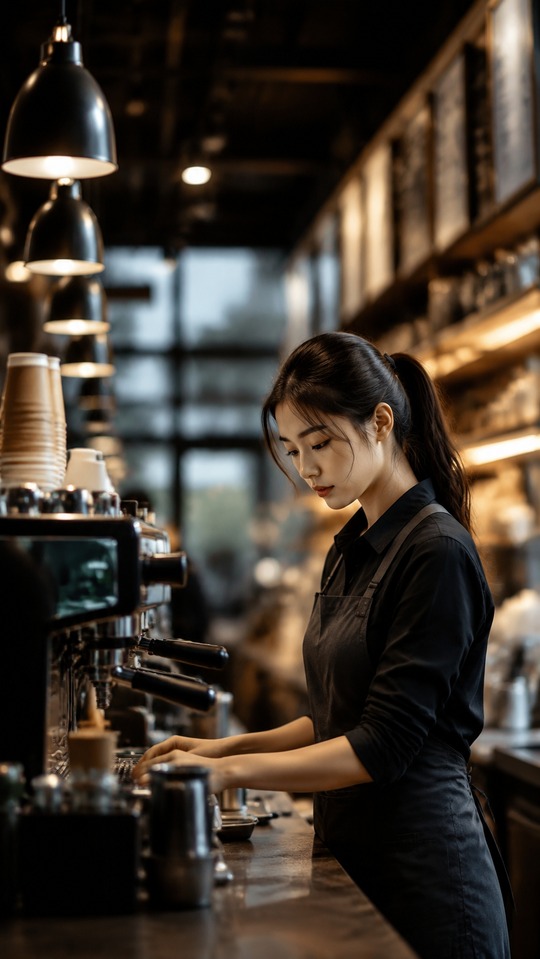 Mindestlohn Arbeiterin Barista - 4K Hintergrundbild