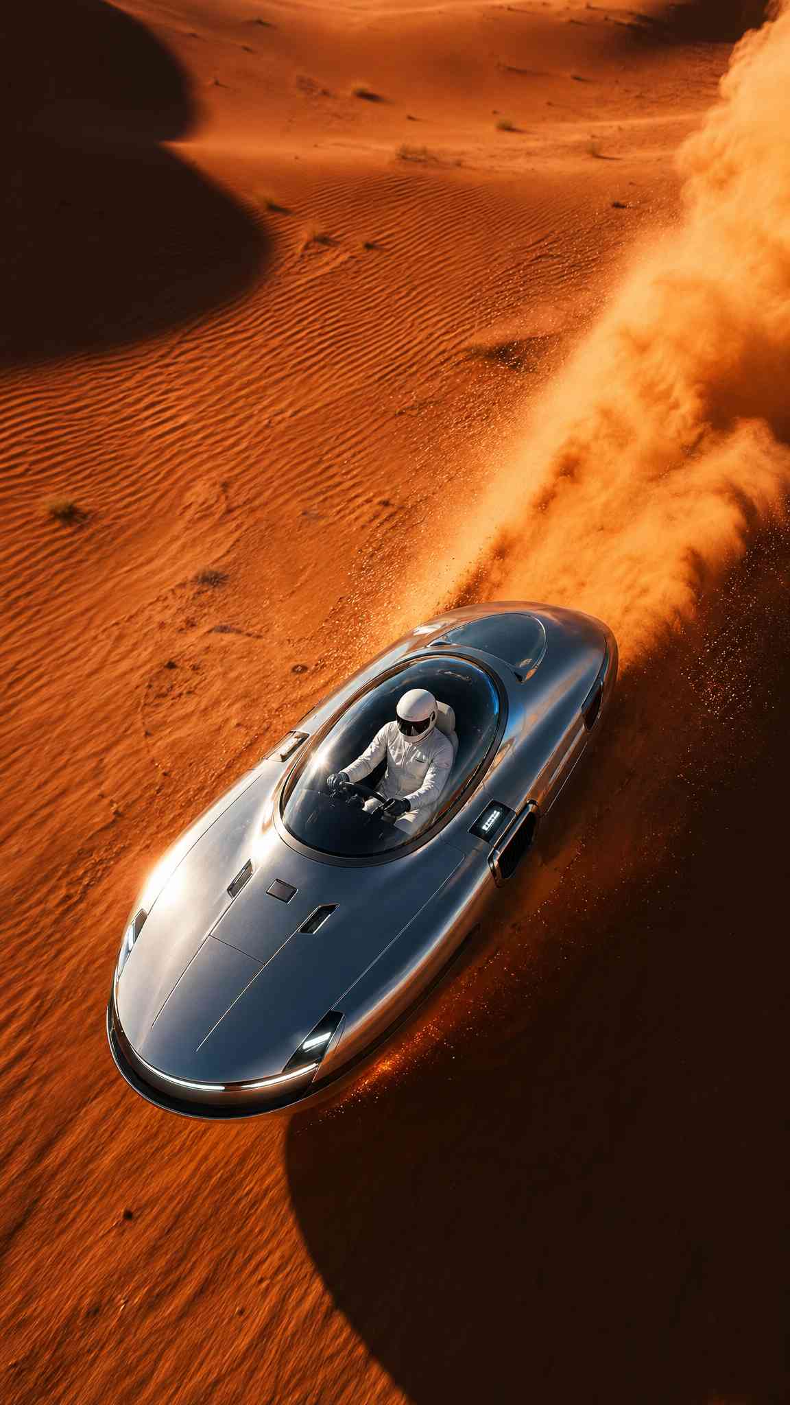 Futuristic Hovercar Desert - 4K Wallpaper
