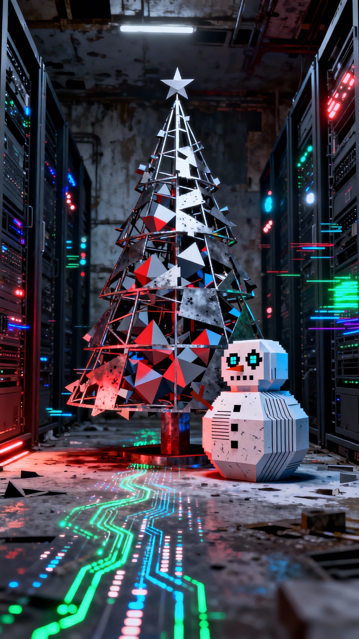 Cyberpunk Tech Christmas Tree - 4K Wallpaper