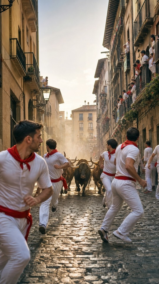 San Fermines Bull Run in Pamplona - 4K Wallpaper