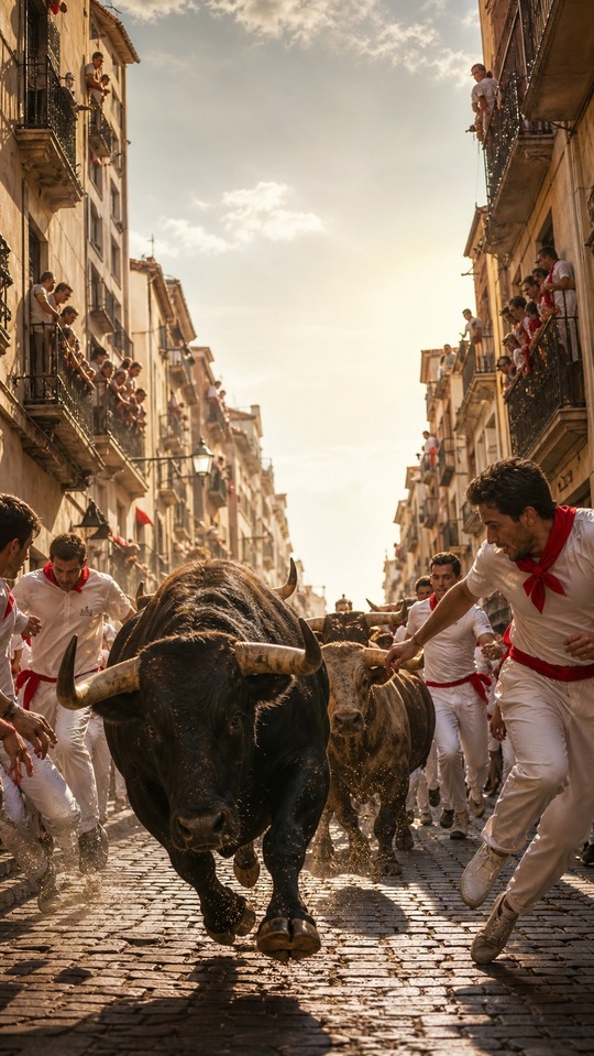 San Fermín Live: Stierlauf 4K Wallpaper für Handy