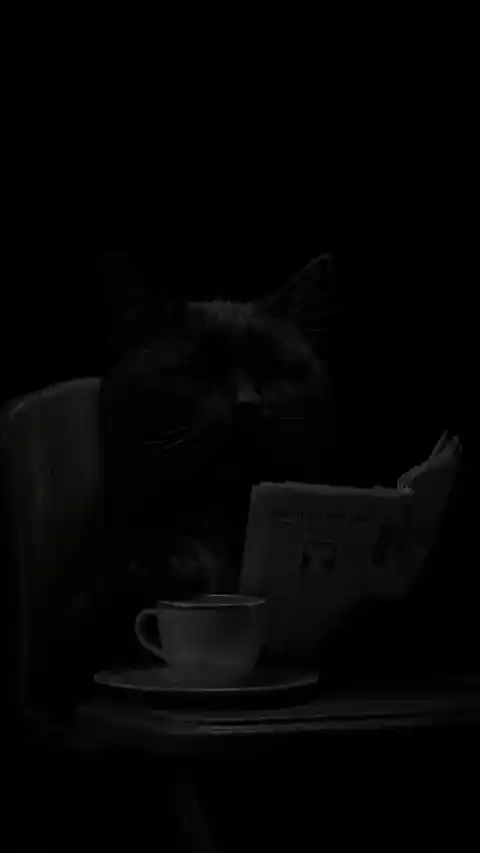 Cozy Black Cat Reading Newspaper - Live Wallpaper