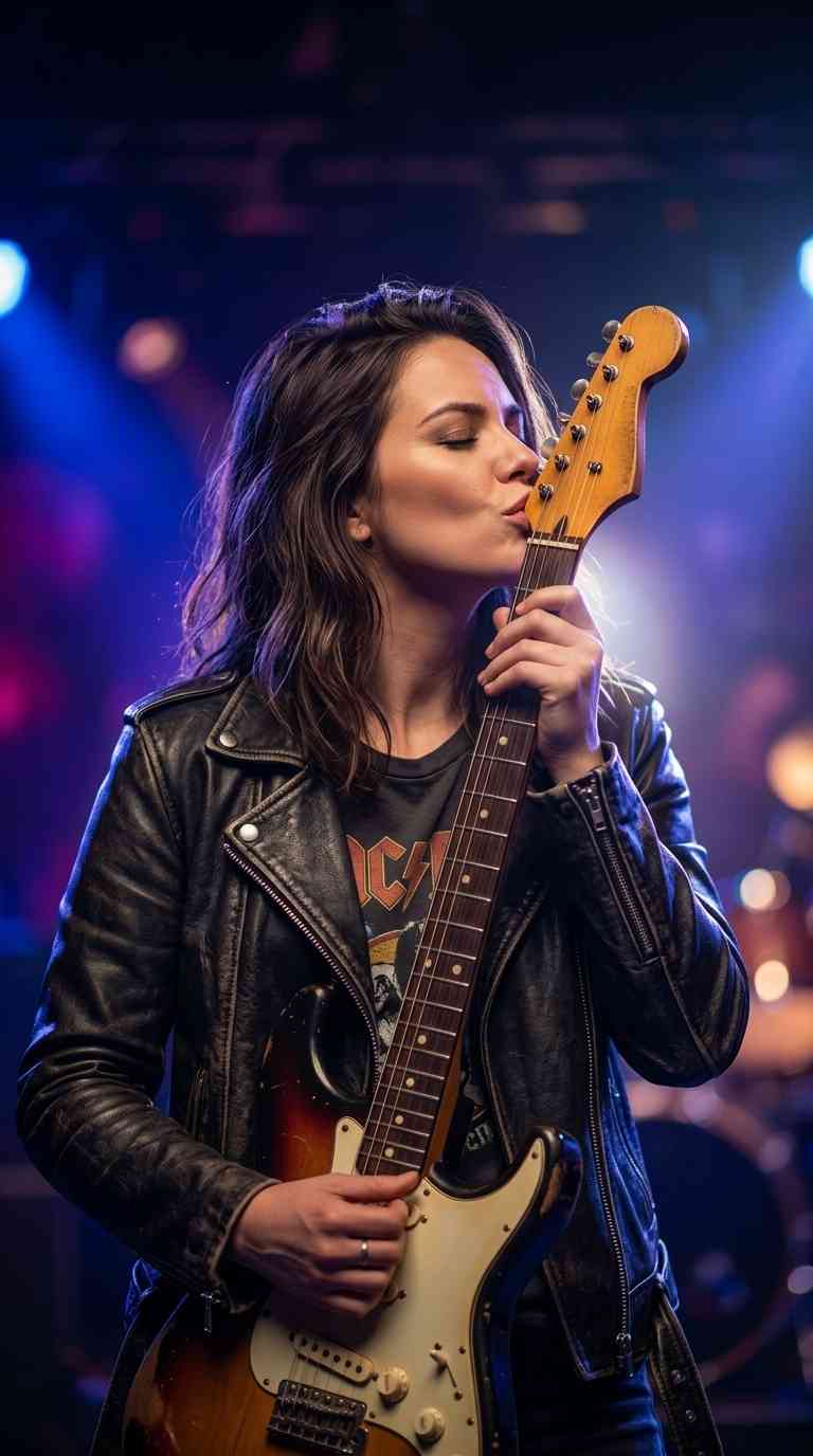 Rock-Gitarristin - 4K Handy Hintergrundbild