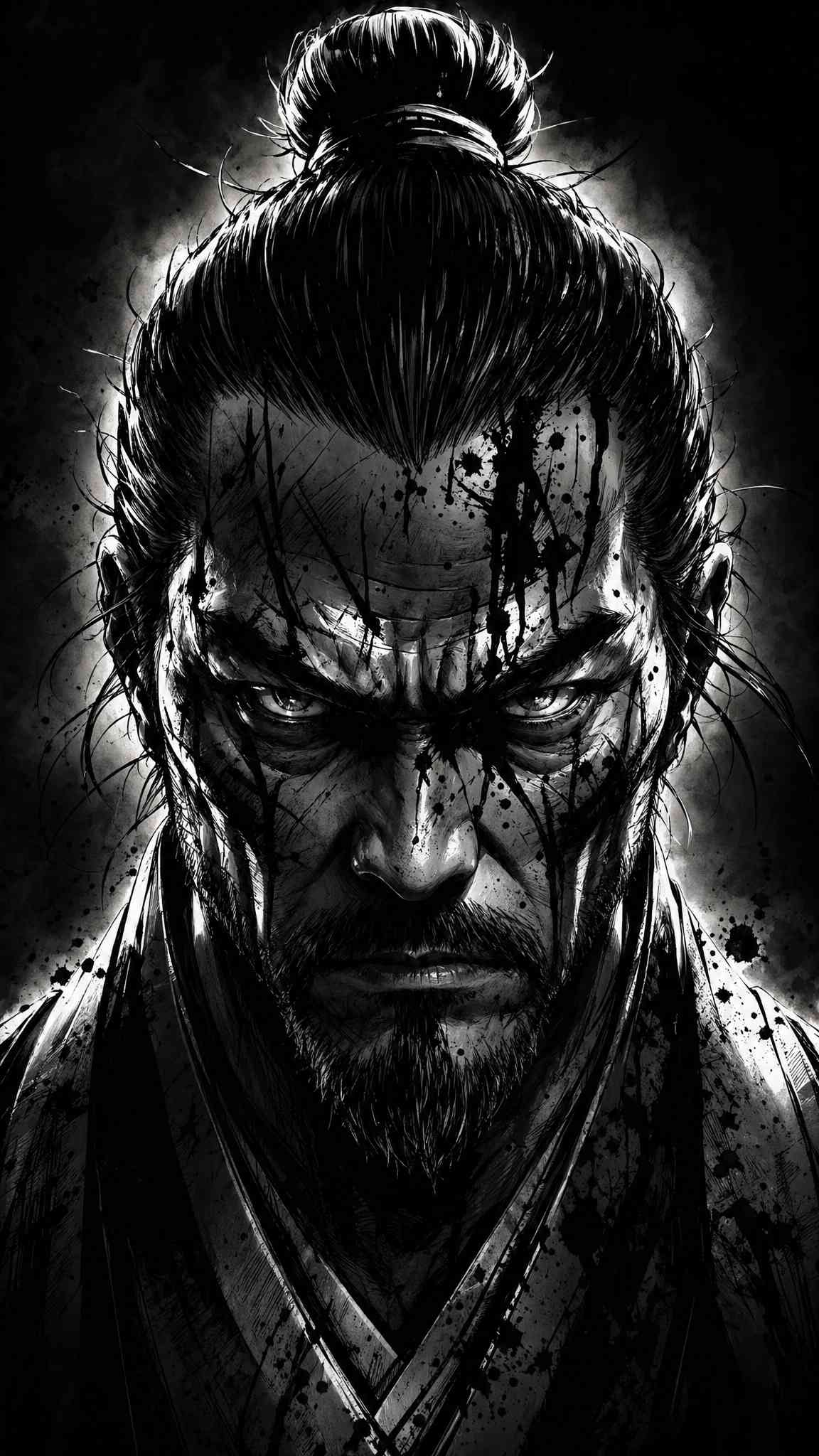 Epic Black & White Samurai Warrior Wallpaper 4K