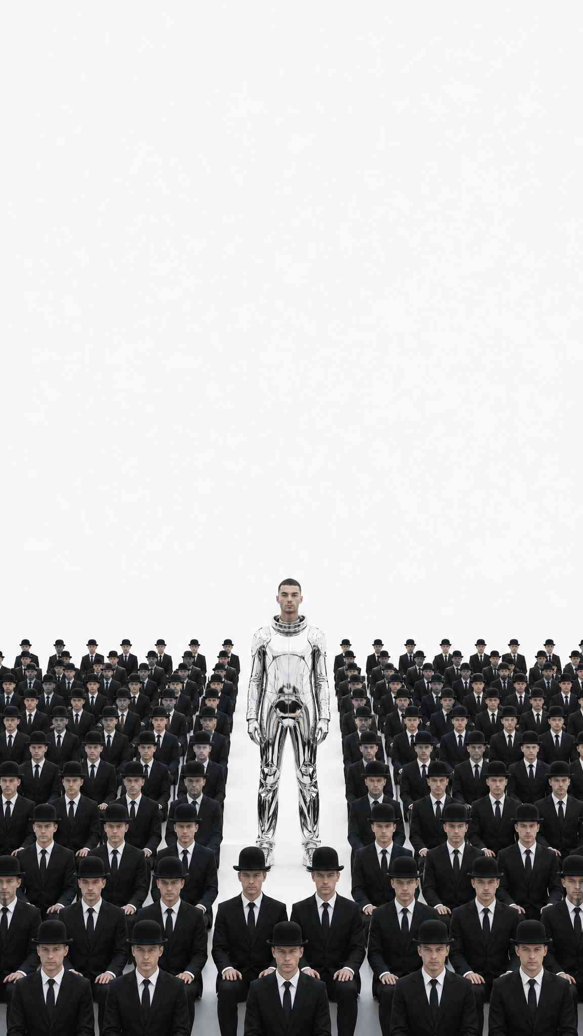 Chrome Suit Man Surreal Crowd - 4K Background