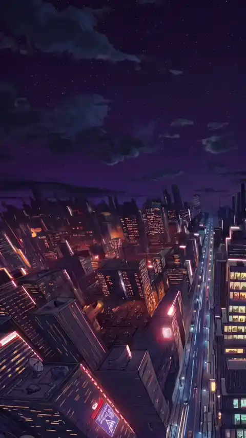 Anime Night City Skyline - 4K Live Wallpaper