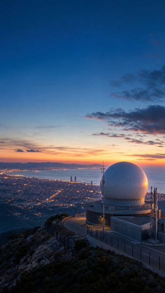 Modern Radar Station over Barcelona - 4K Wallpaper