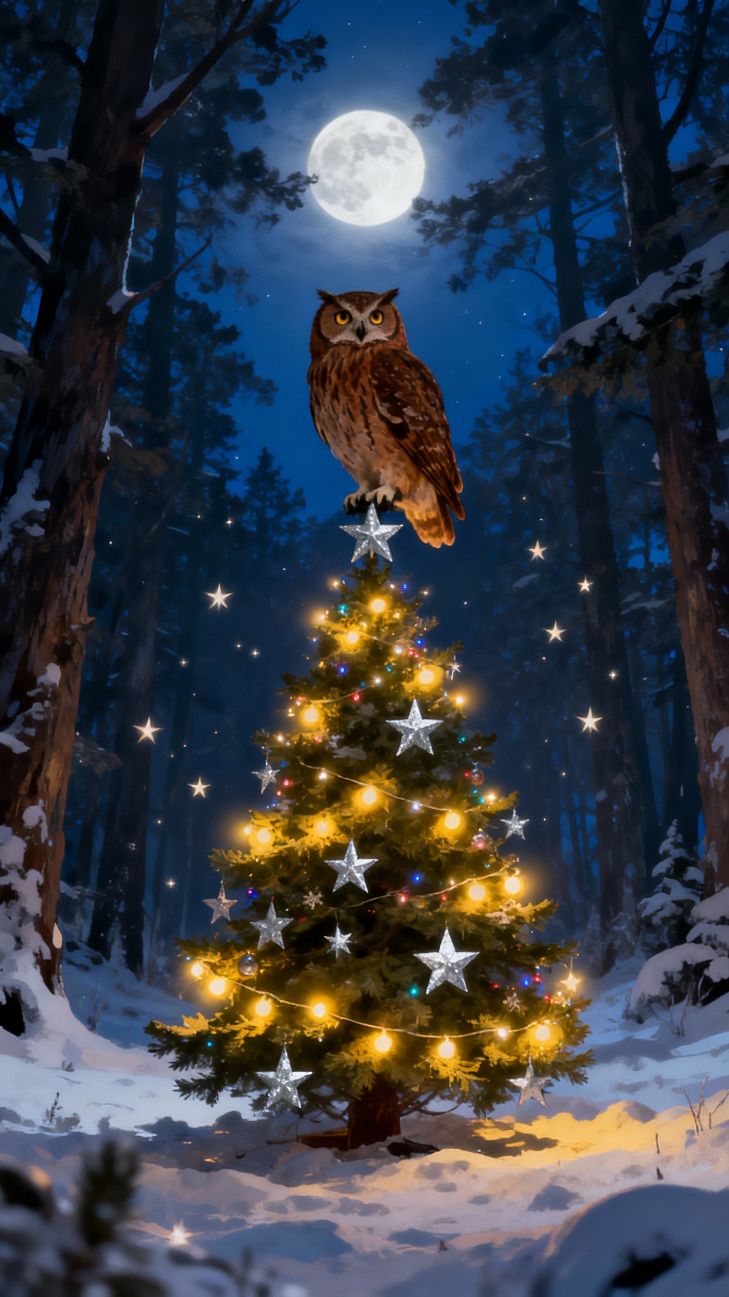 Christmas Owl Winter Forest - 4K Wallpaper