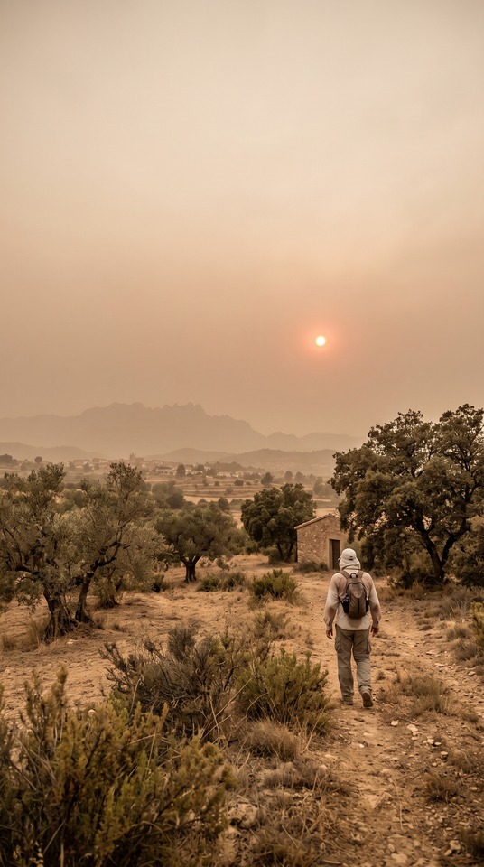 Meteocat Saharan Dust Catalonia Hiker - 4K Wallpaper