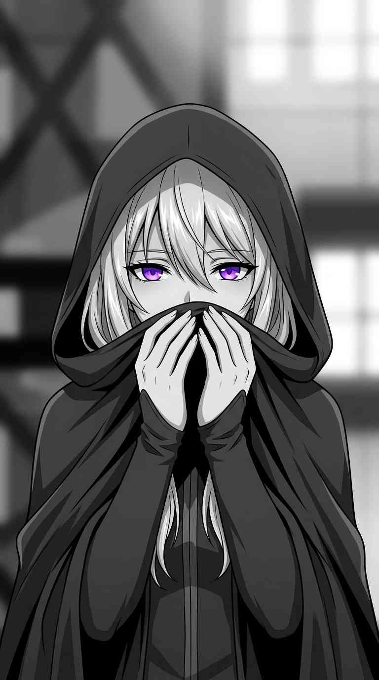 Fille Anime à Capuche Yeux Violets - Fond d'Écran 4K