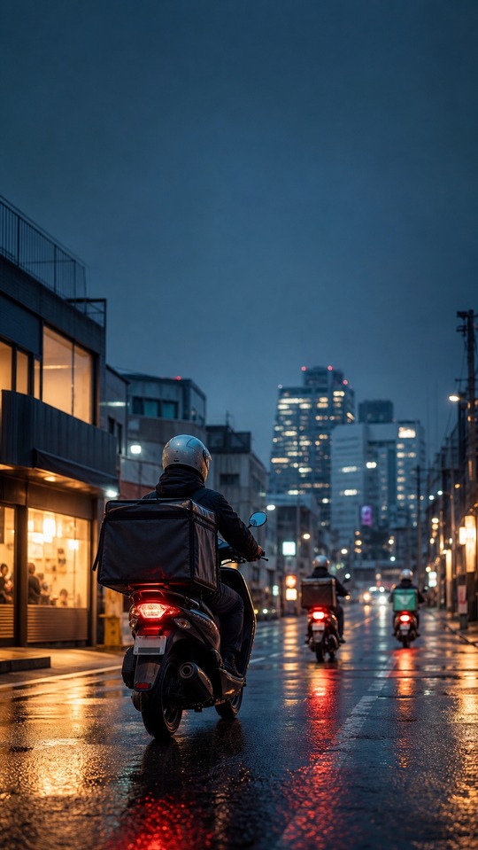 外送服務 電影感夜景 - 4K桌布