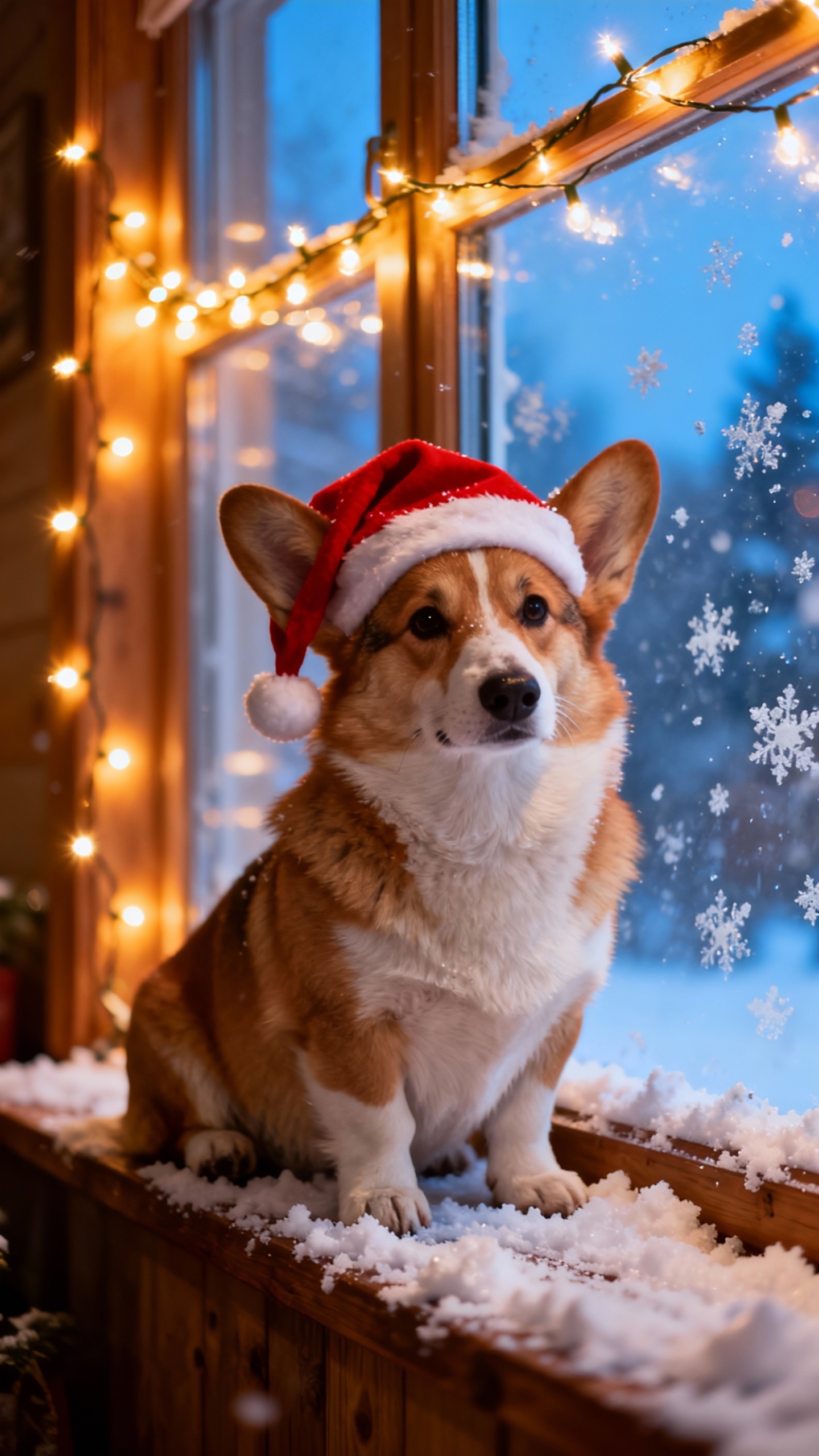 Weihnachts-Corgi Nikolausmütze - 4K Hintergrundbild