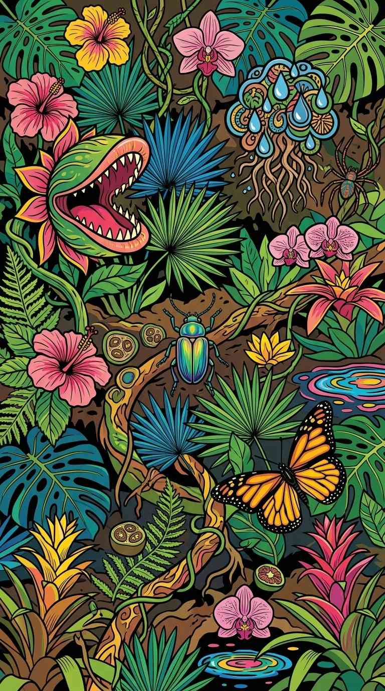 Tropical Jungle Botanical Illustration - 4K Wallpapers