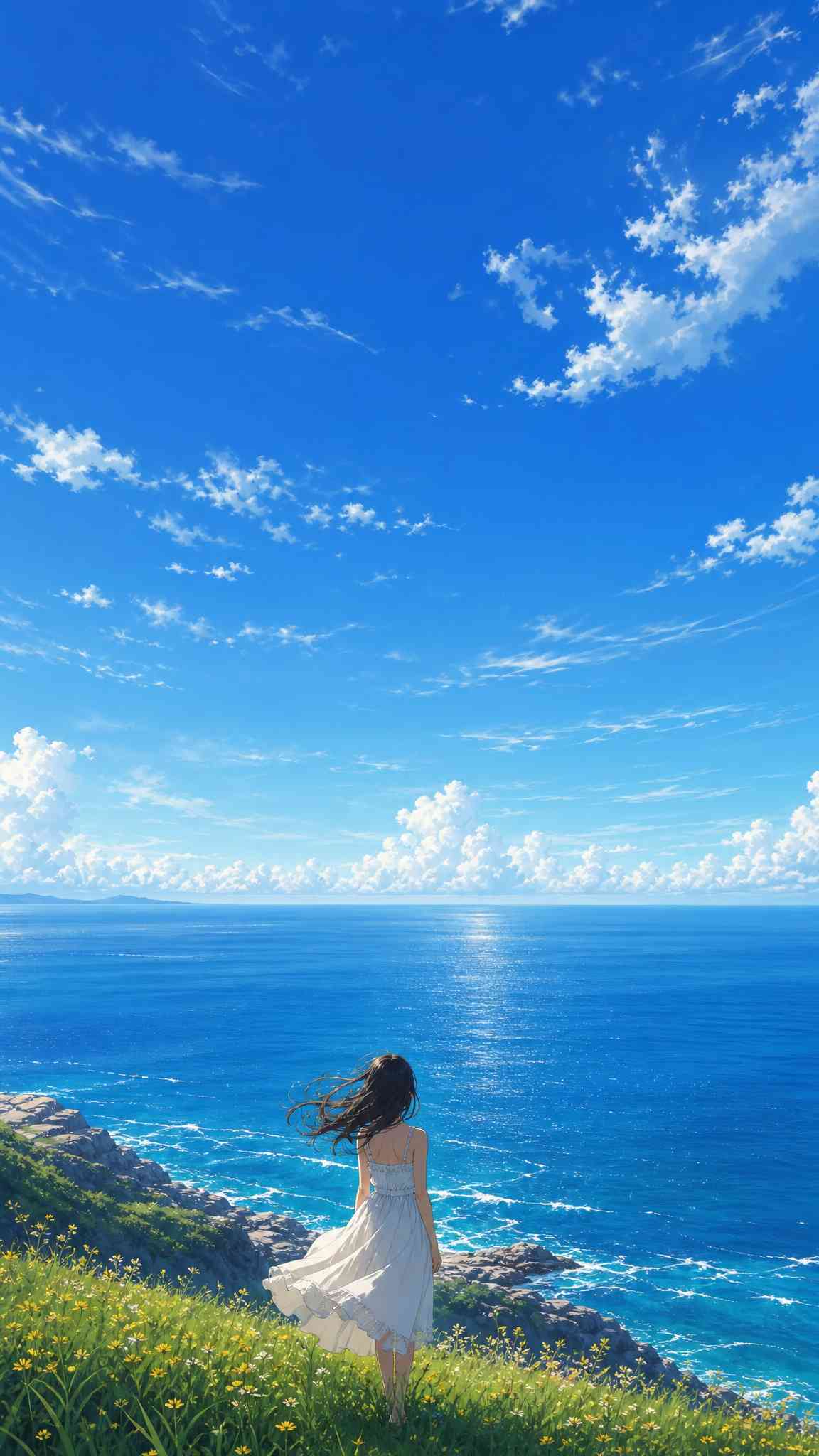 夏日海景與少女 - 4K 唯美桌布