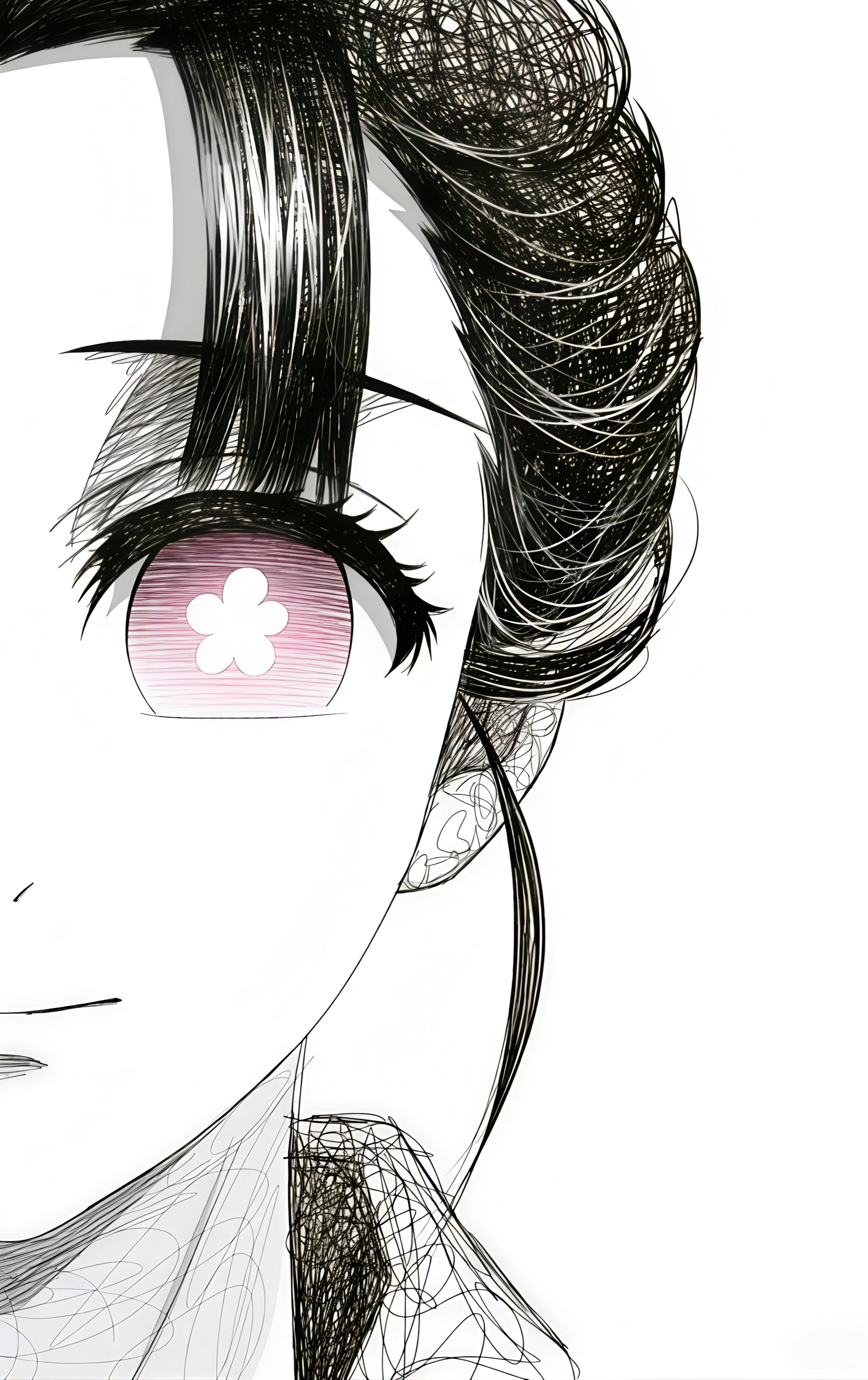 栗花落カナヲ 手描き線画 - 4K壁紙・待ち受け