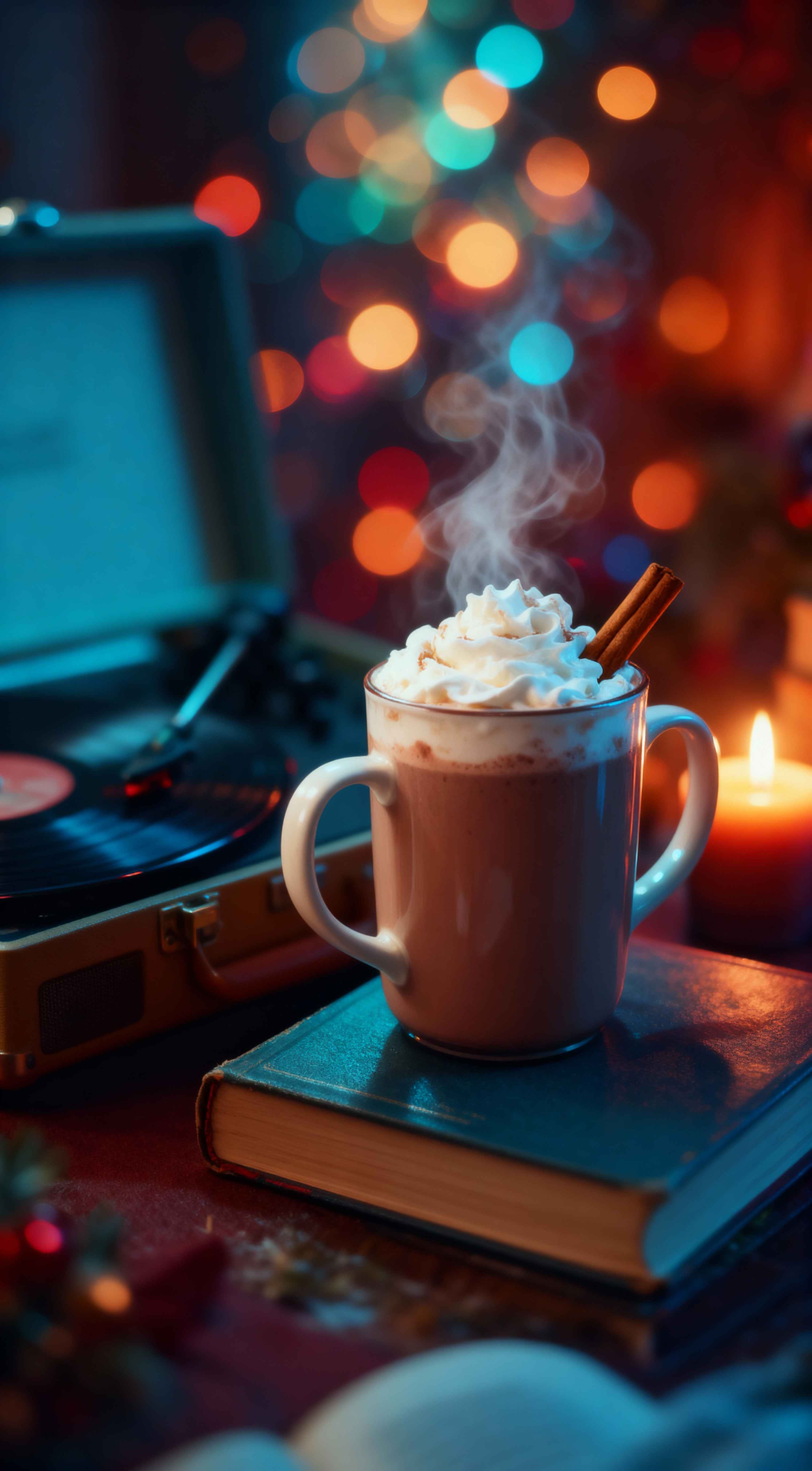Chocolate Caliente y Tocadiscos - Fondo 4K