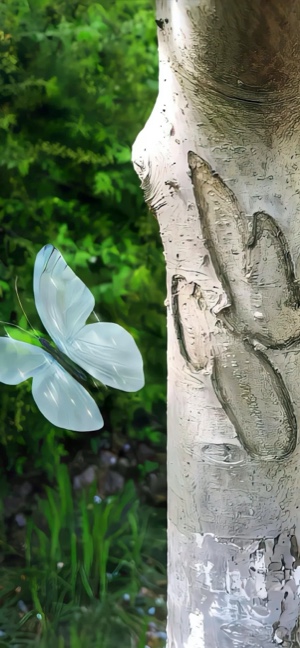 Mariposa Blanca sobre Abedul - Fondos 4K