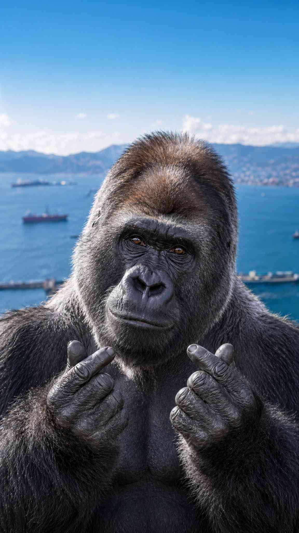Gorilla Finger Heart 4K Wallpaper