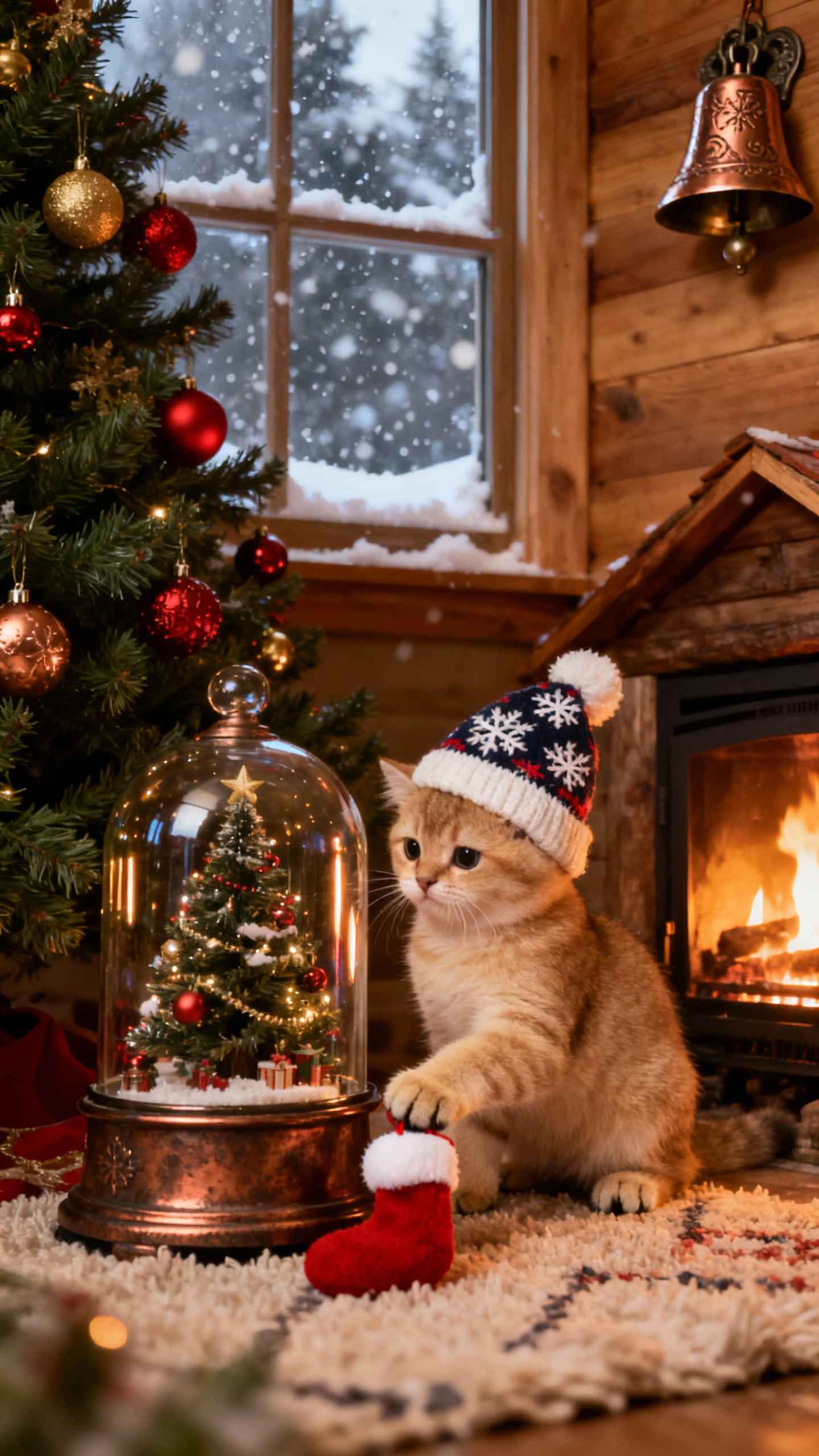 Chaton de Noël Cosy - Fond d'Écran 4K & Arrière-plan