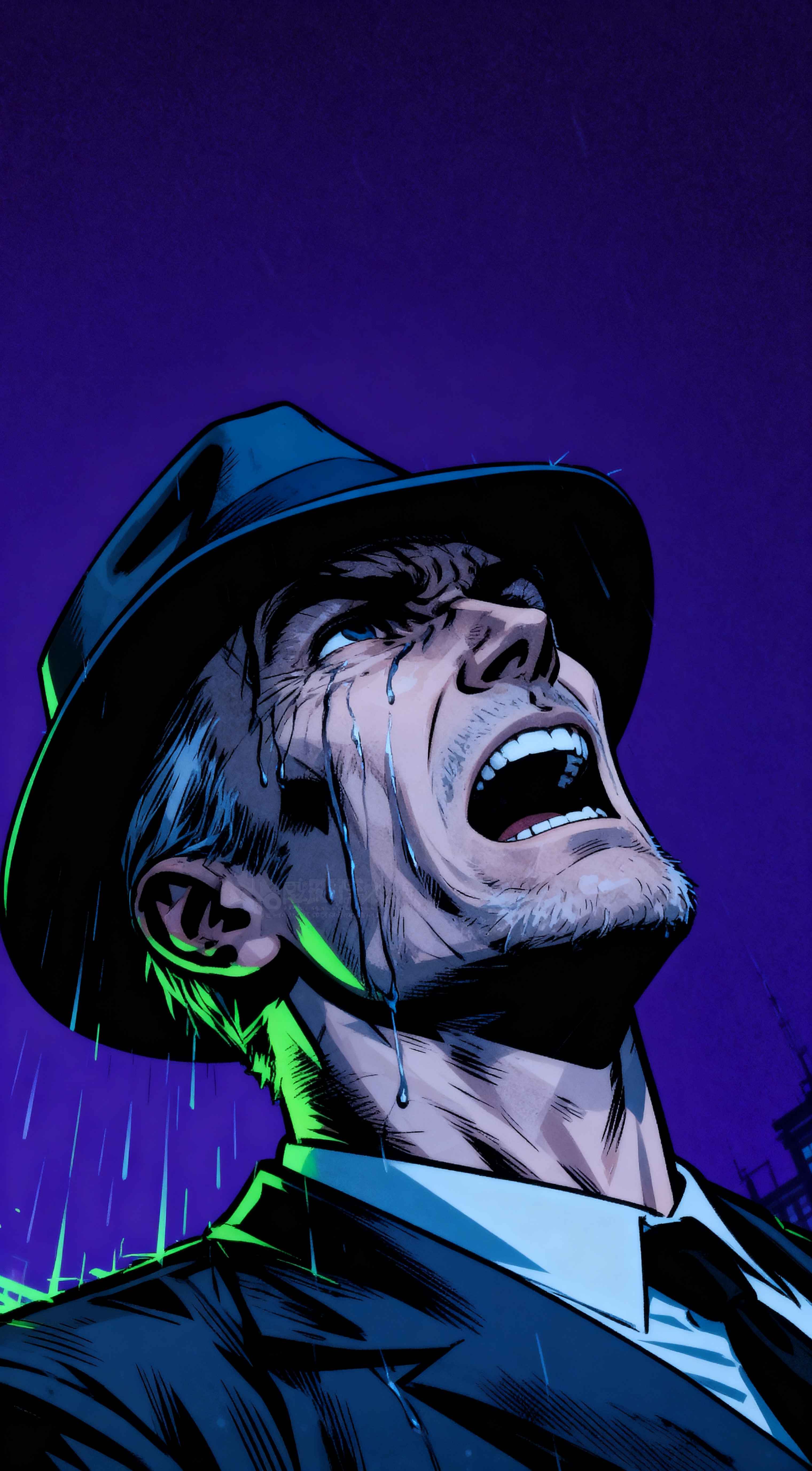 Crying Man Comic Noir - 4K Phone Background