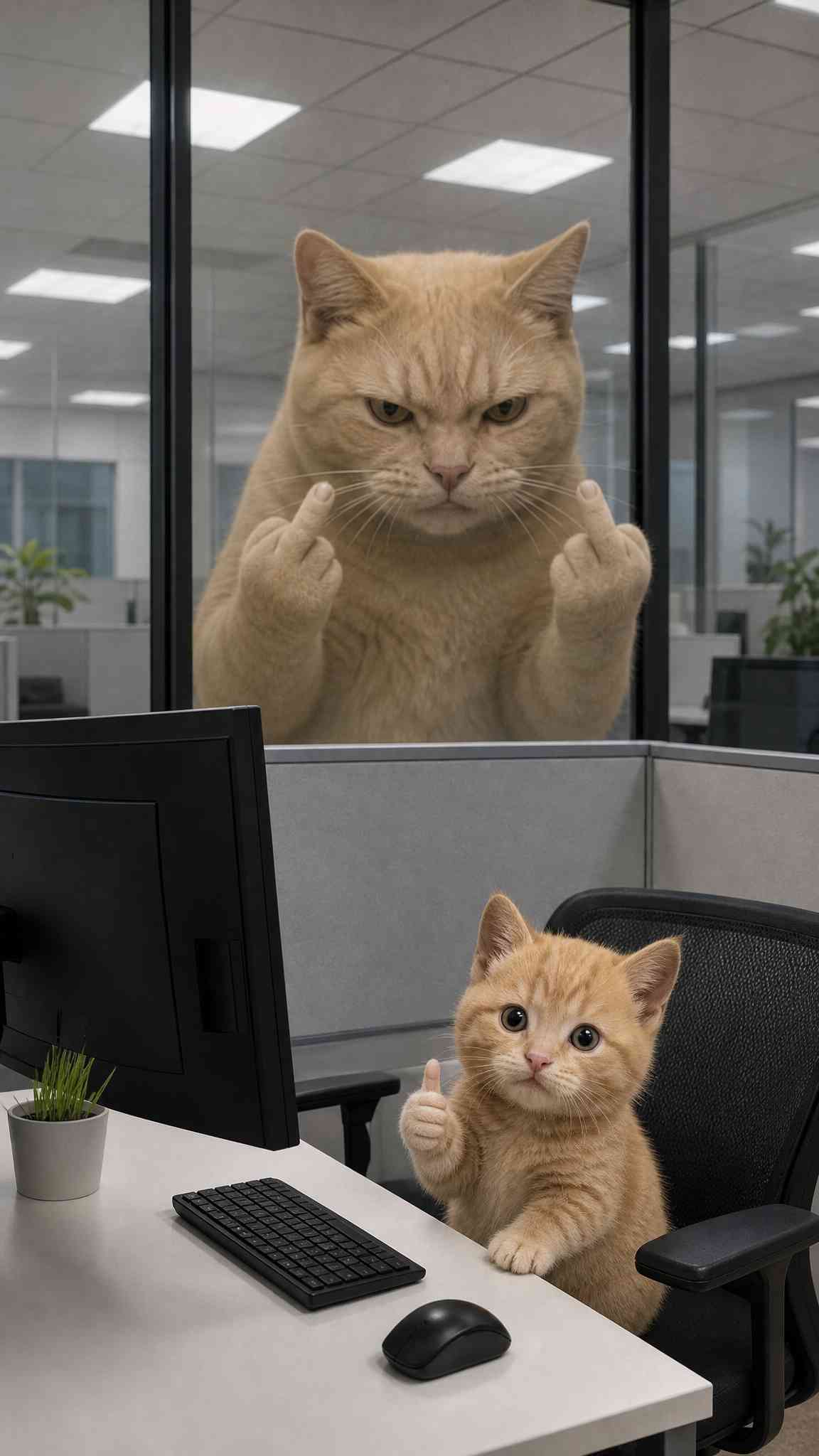 Funny Office Cat Meme - 4K Mobile Background