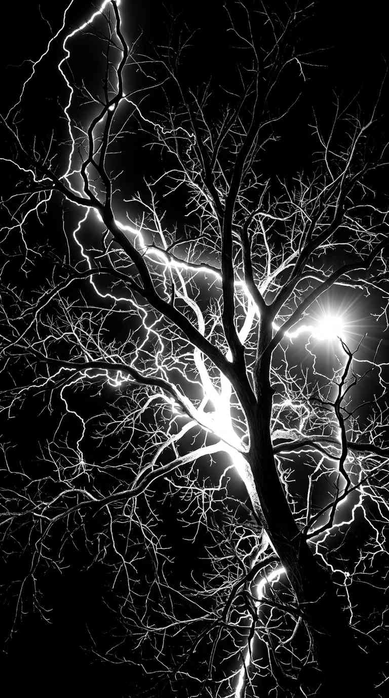 Lightning Tree Silhouette - 4K Phone Background