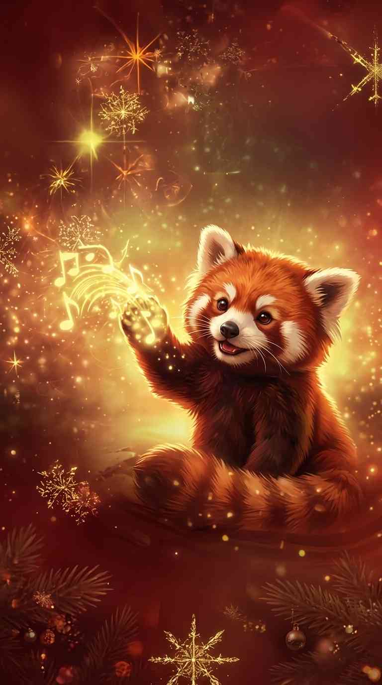 Festlicher Roter Panda Musik - 4K Wallpaper