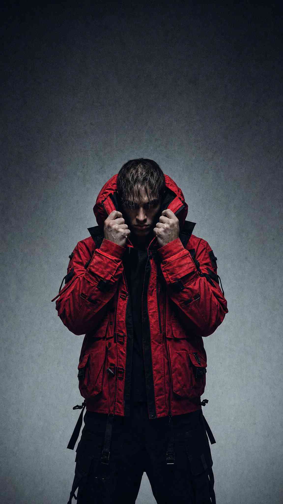 Red Techwear Urban Style - 4K Wallpaper