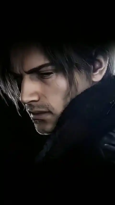 Cinematic 3D render of Leon S. Kennedy from Resident Evil with a dark background for live wallpaper.