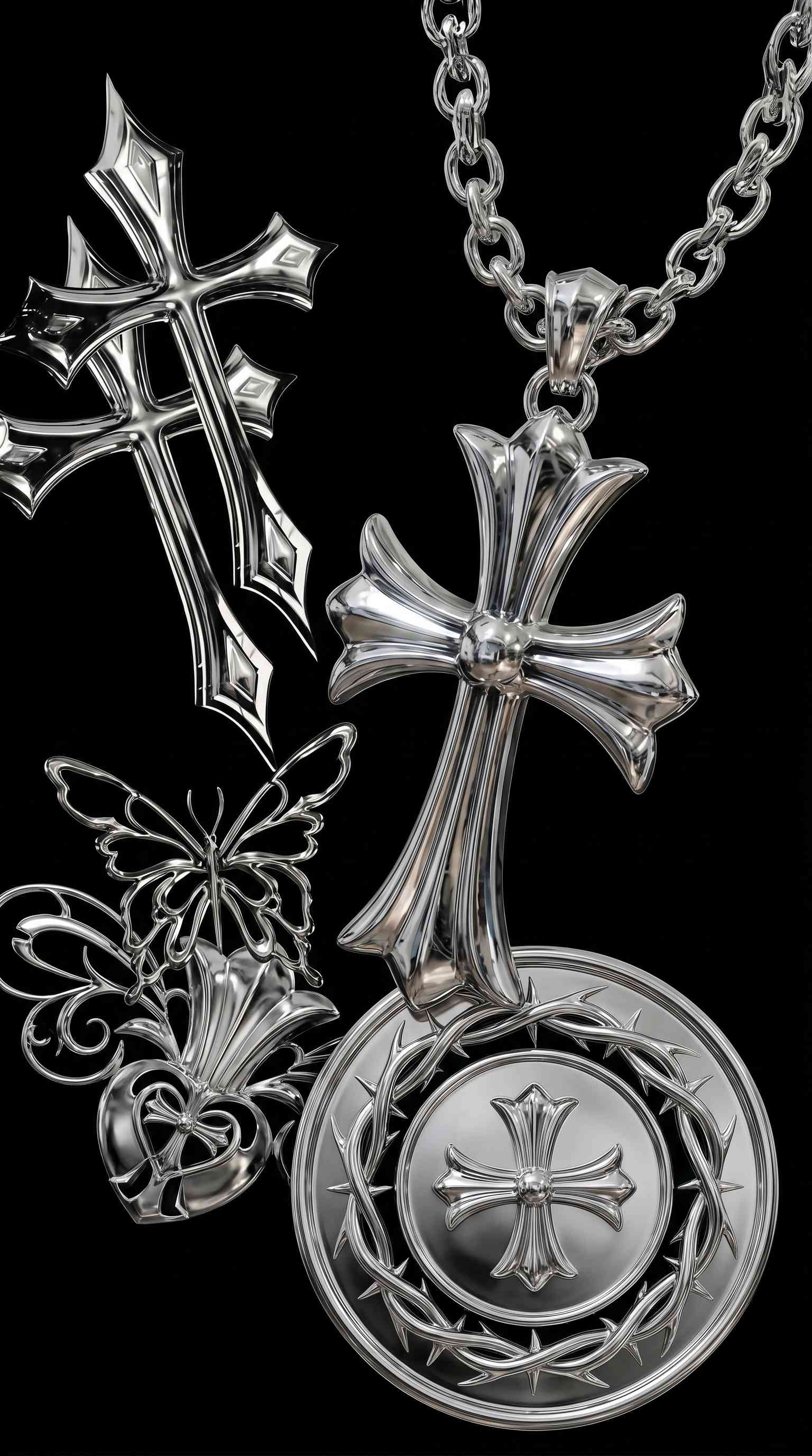 Gothic Chrom Schmuck - 4K Hintergrundbild