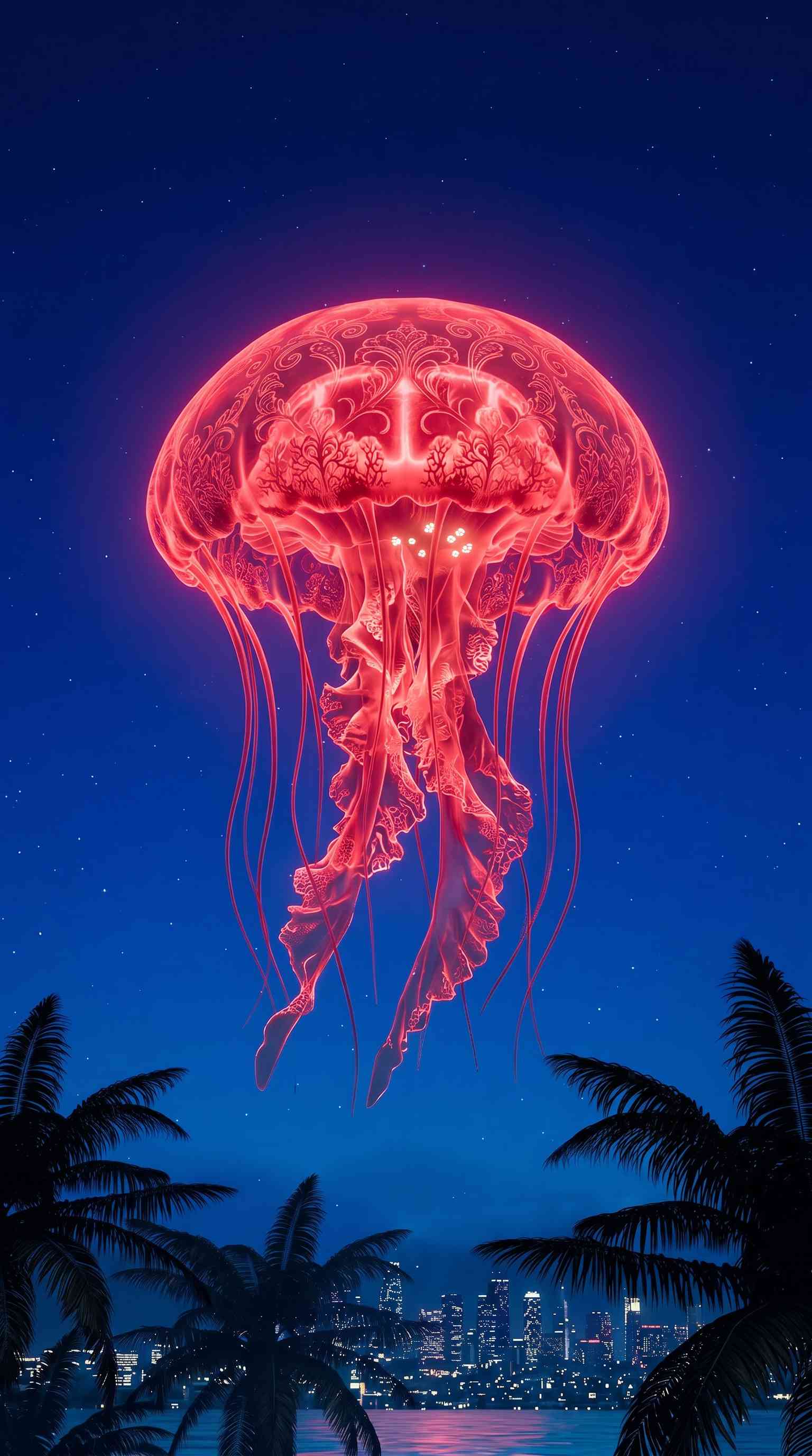 Red Jellyfish City Skyline - 4K Wallpaper