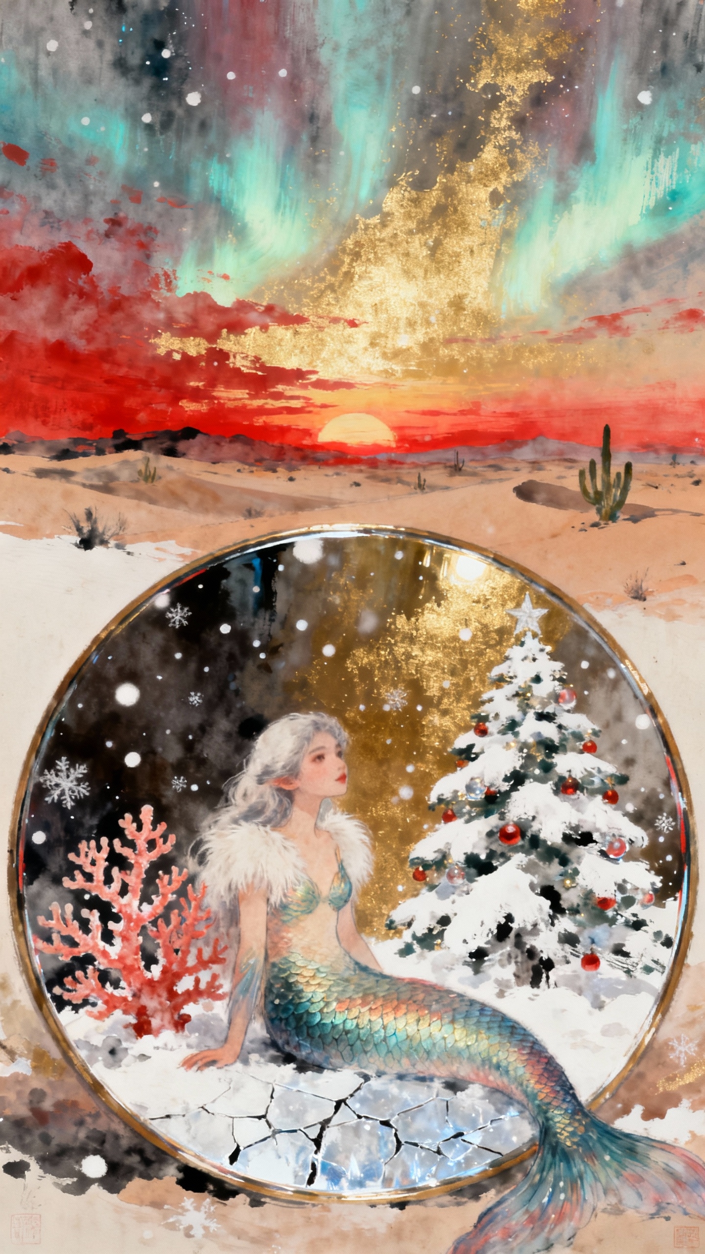 Sirène de Noël et Paysage d'Hiver - Fonds 4K