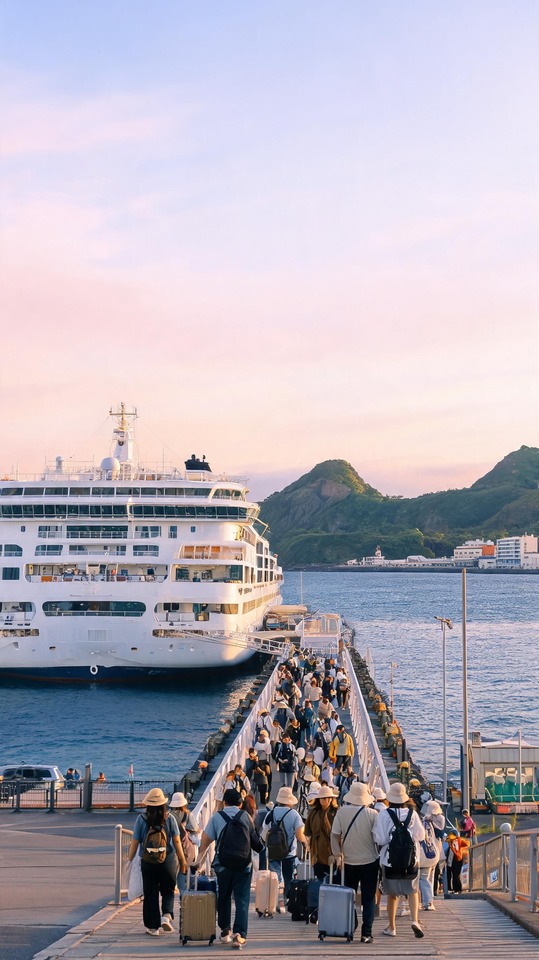 Chinese Tourists Disembarking Cruise - 4K Mobile Background