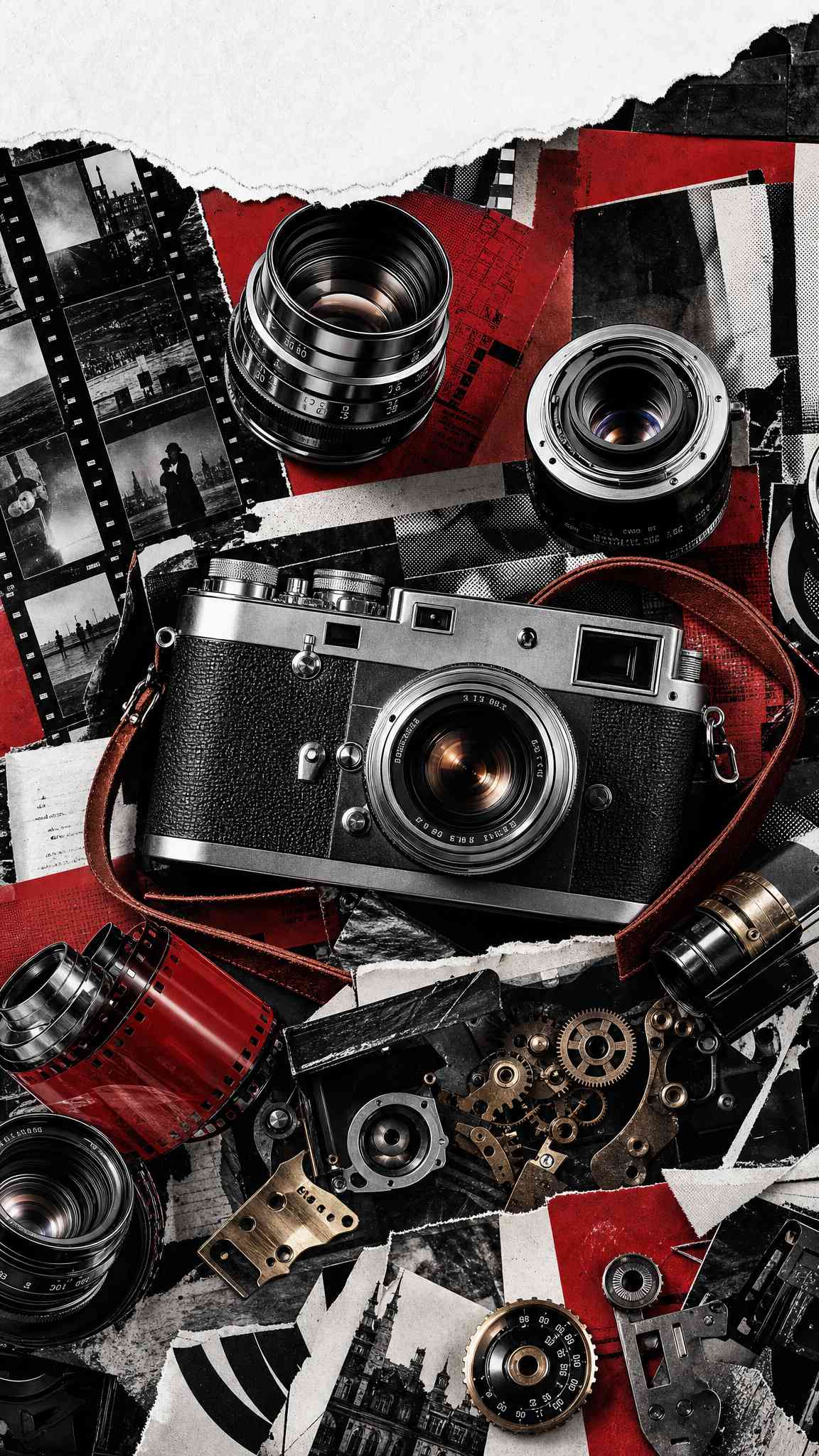 Vintage Rangefinder Camera Collage - 4K Background