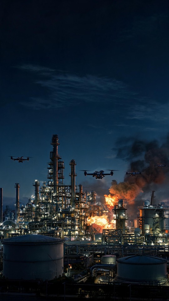 Oil Refinery Industrial Scene - 4K Wallpaper