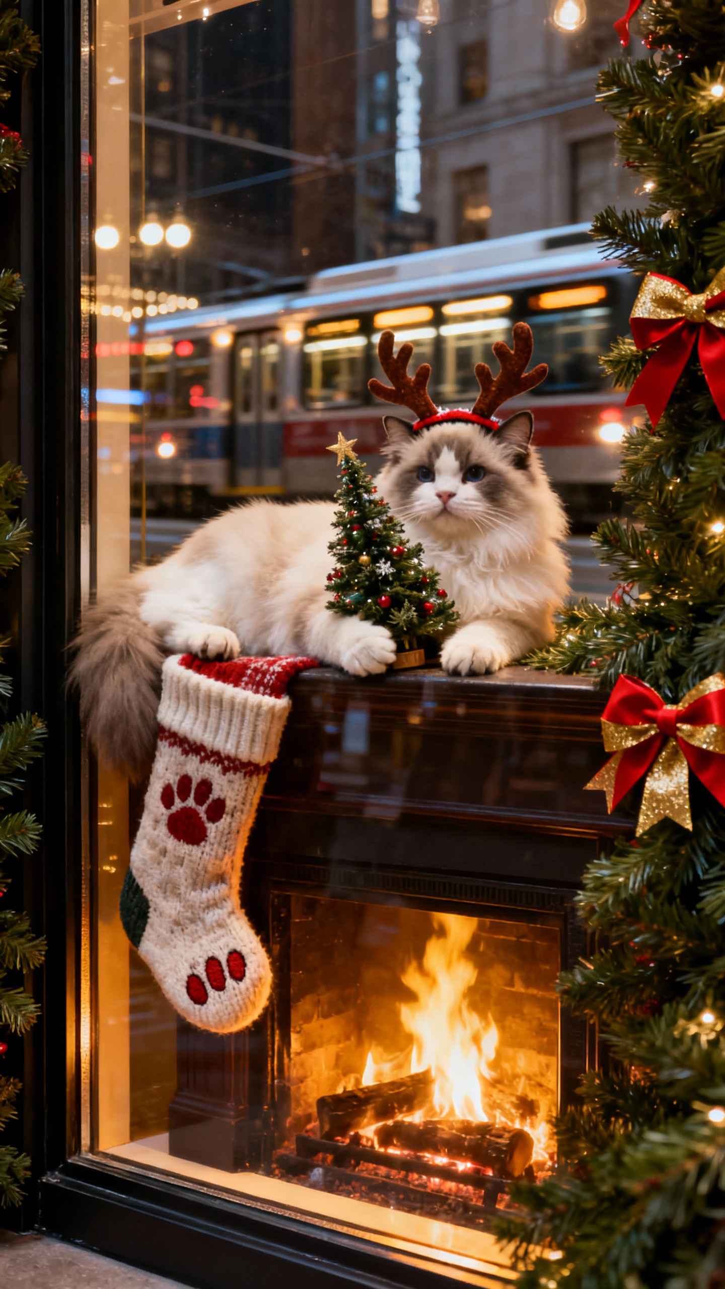 Chat Ragdoll de Noël - 4K Fond d'écran