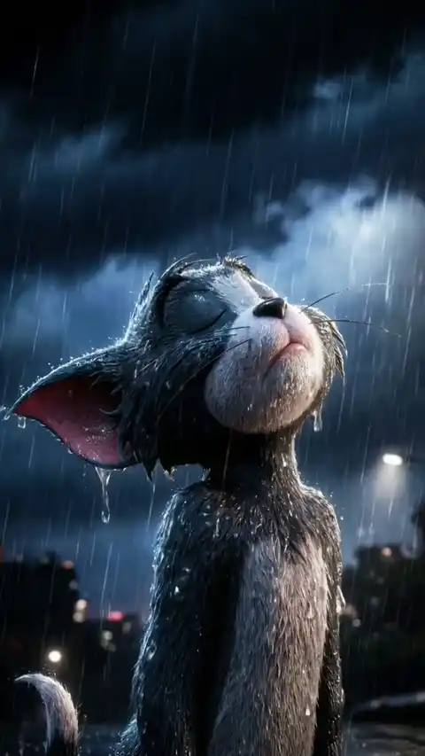 Cinematic Cat in the Rain Night - Live Wallpaper