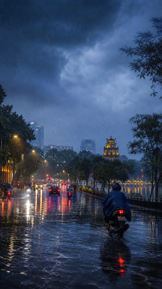Hanoi Rainy Night (thời tiết) - 4K Phone Wallpaper