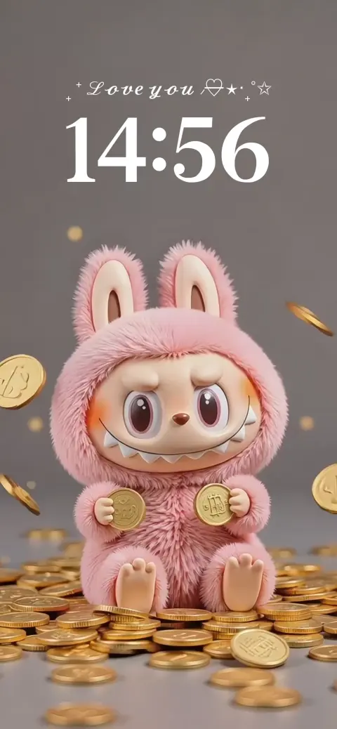 Pink Monster Bunny Gold Coins - 4K Phone Background