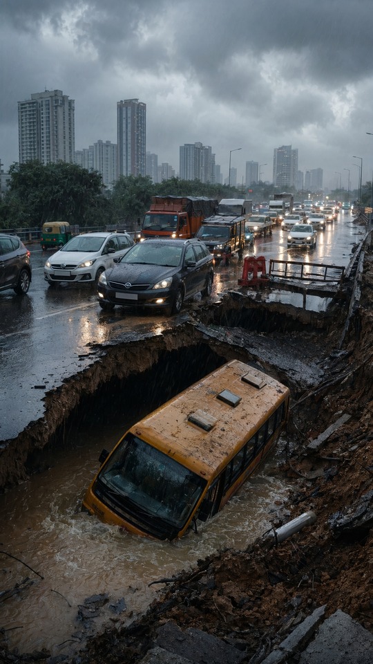 Aktuelle Nachrichten: Gurugram Straßeneinbruch - 4K Hintergrundbild