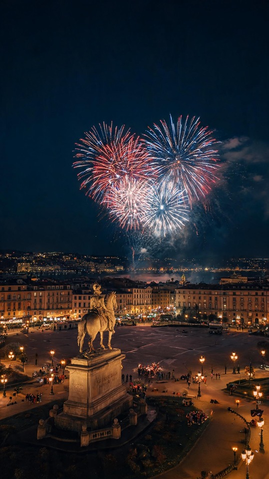 Lyon Place Bellecour Fireworks - 4K Wallpaper