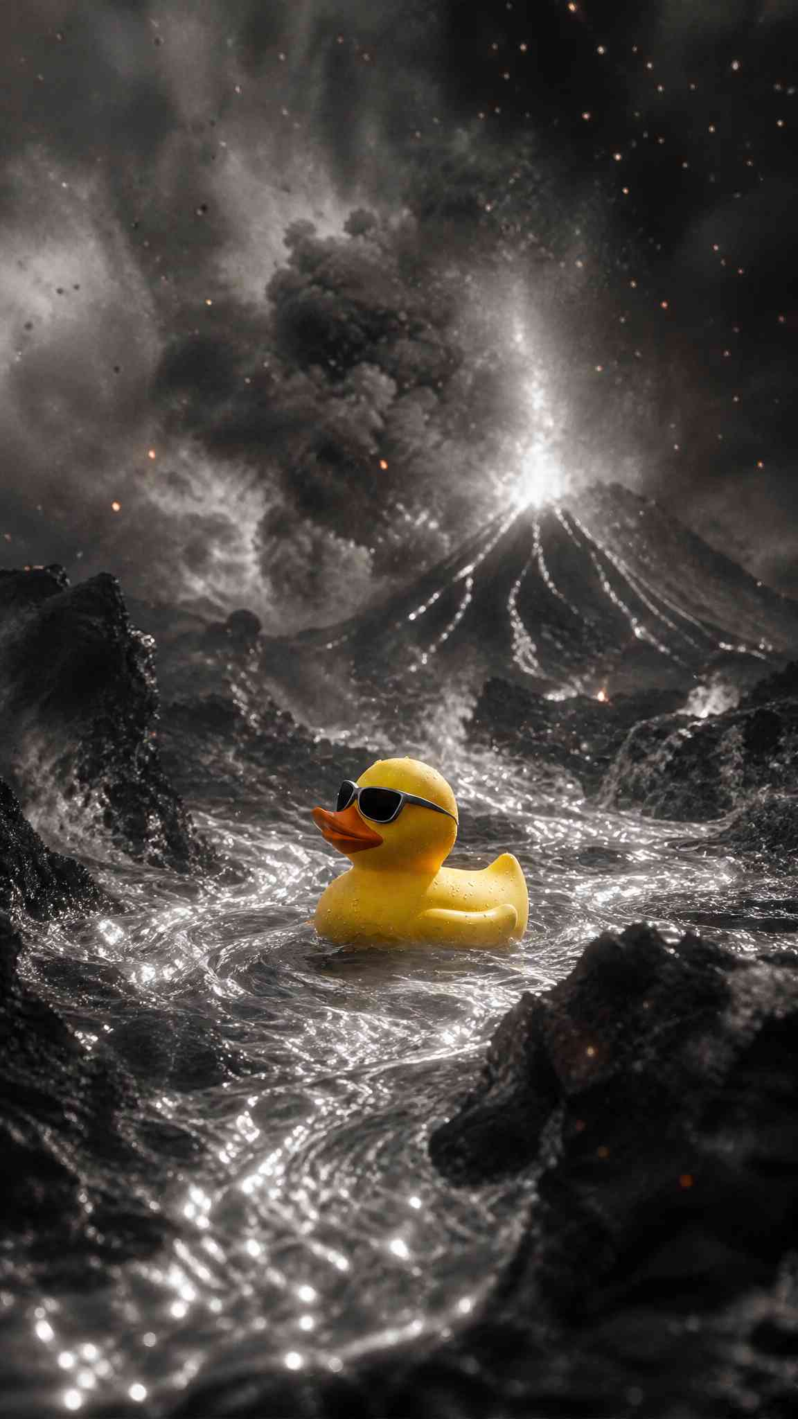 Epic Rubber Duck in Volcano Eruption 4K Wallpaper
