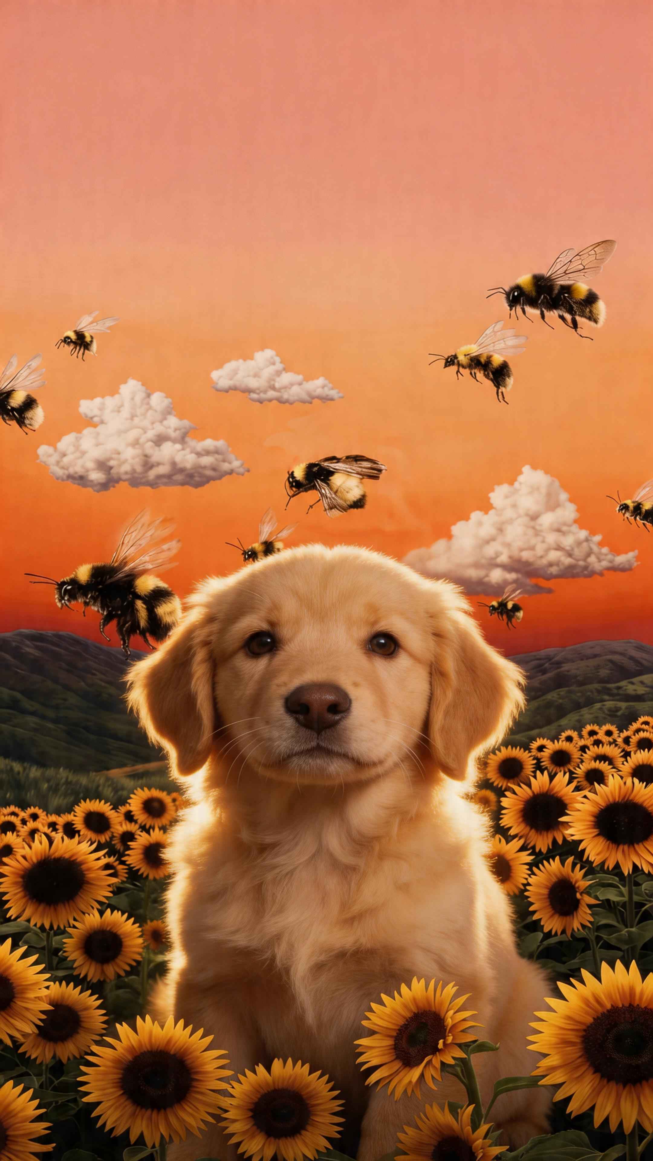 Golden Retriever Puppy in Sunflowers - 4K Wallpaper