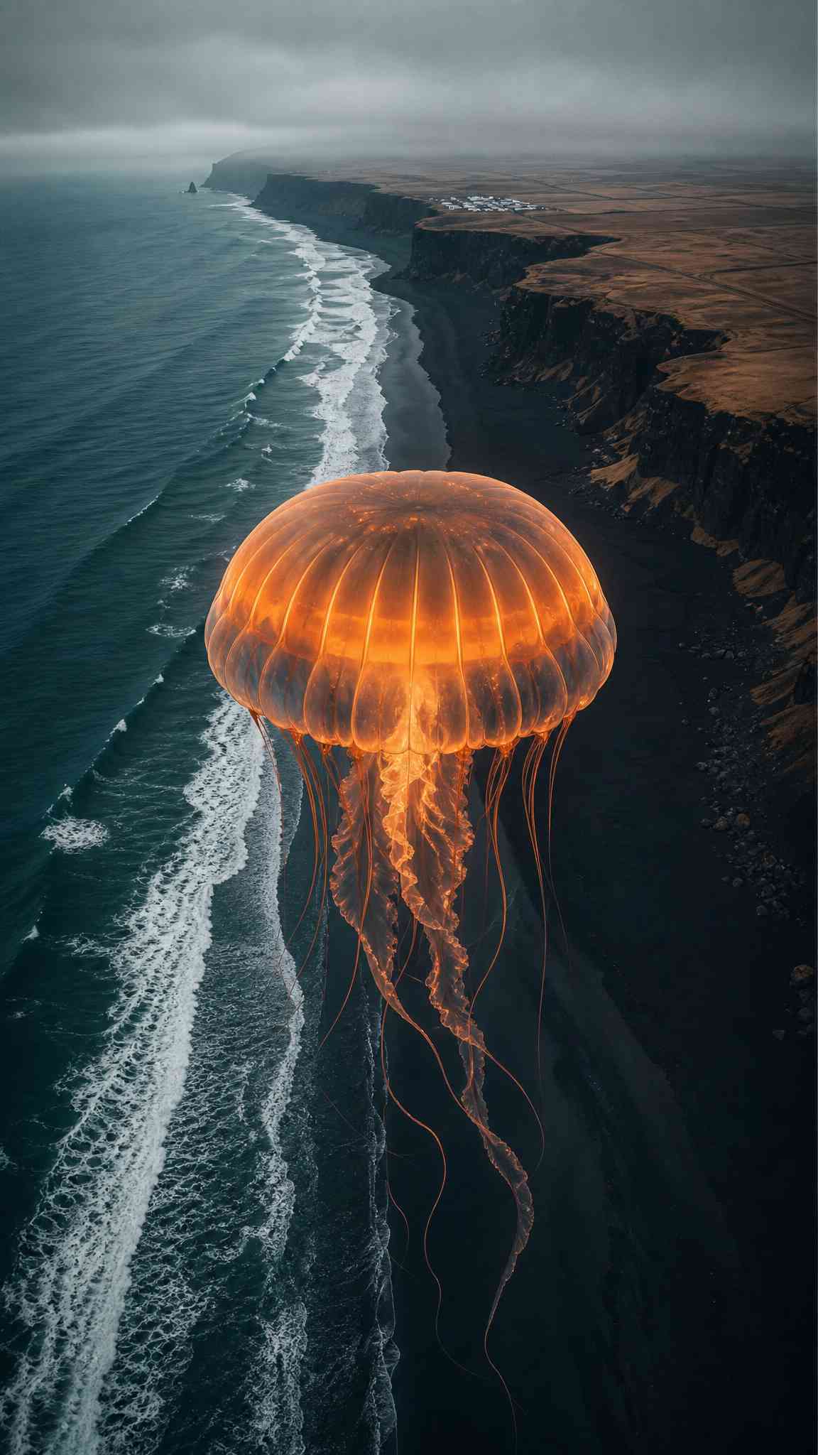Giant Glowing Jellyfish Coast - 4K Wallpaper