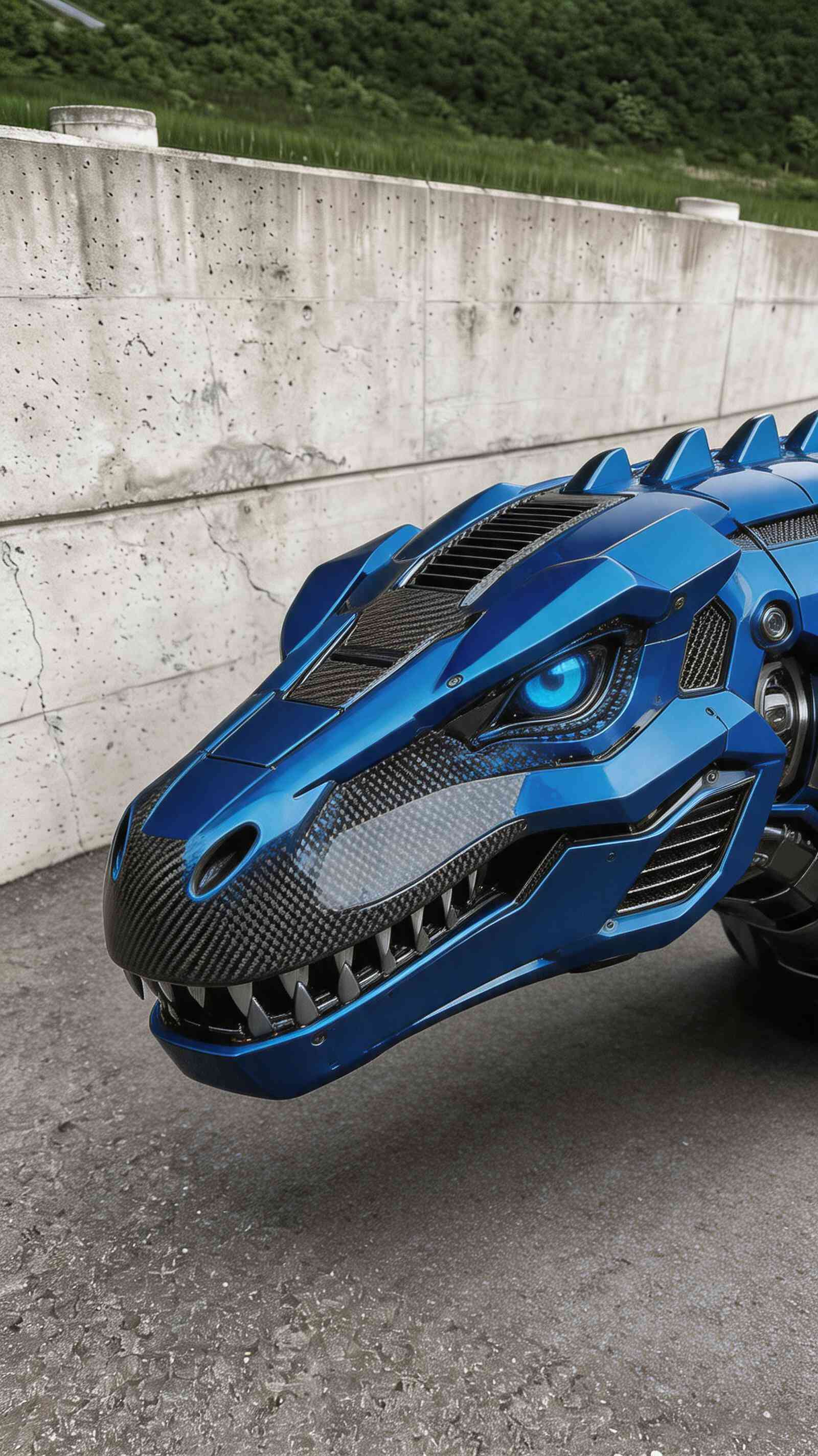 Futuristic Blue Robotic Dragon Head Wallpaper
